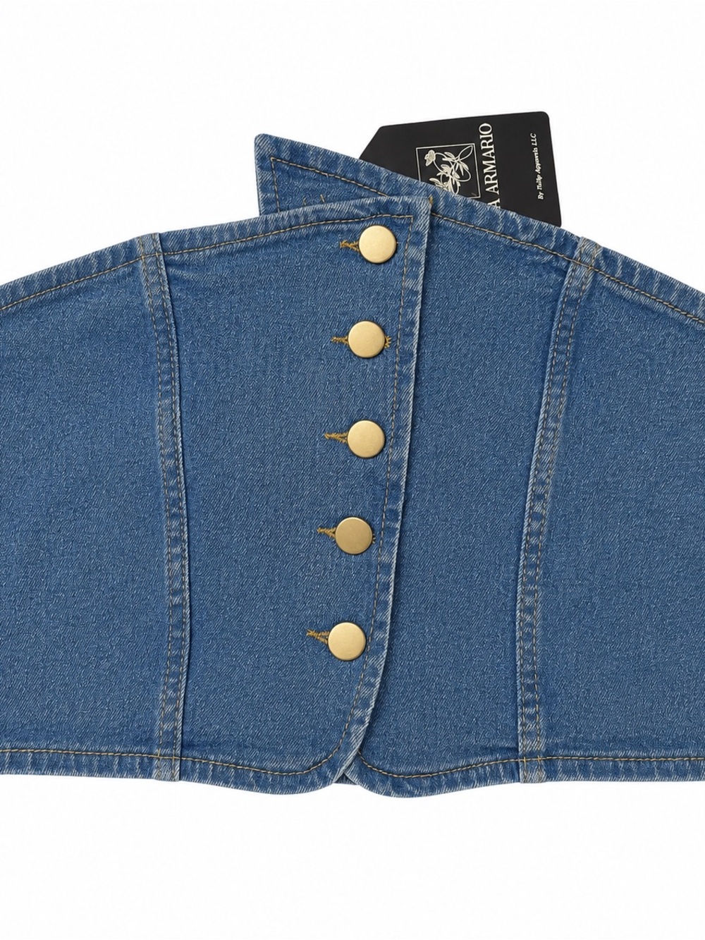 NWT LA Armario Denim Corset Bustier Top Size L with stretch smocked Back